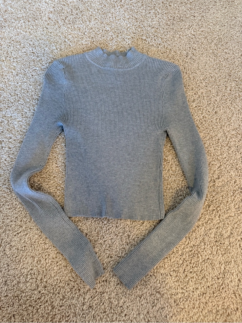 Forever 21 Ribbed Mock Neck Long-Sleeve Top - Gray